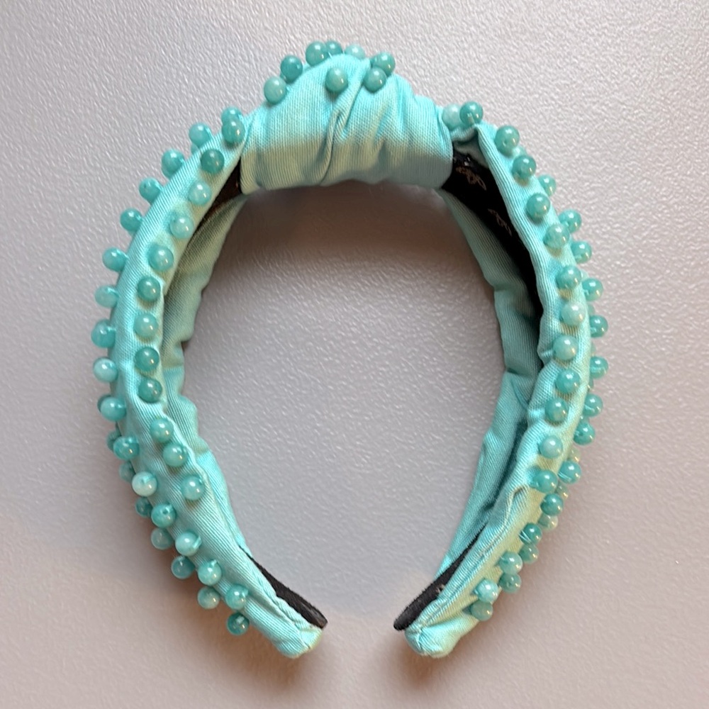 La Bella Designer Turquoise Amazonite Beaded Stone Canvas Headband